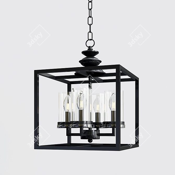 Rustic Black Lantern Chandelier 3D model image 2