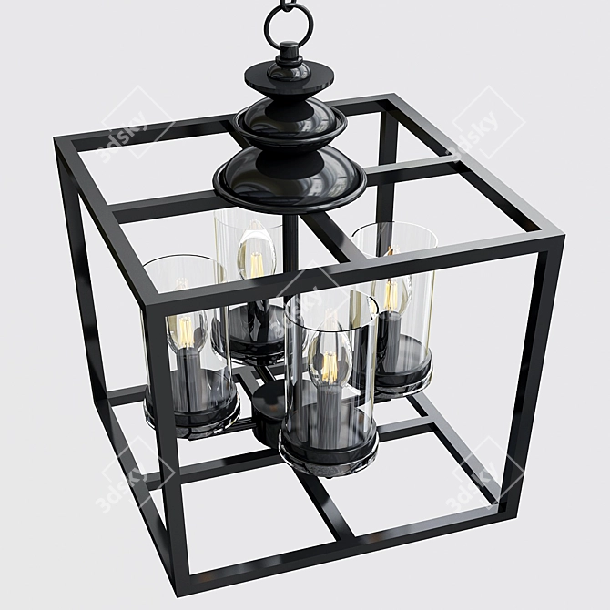 Rustic Black Lantern Chandelier 3D model image 3