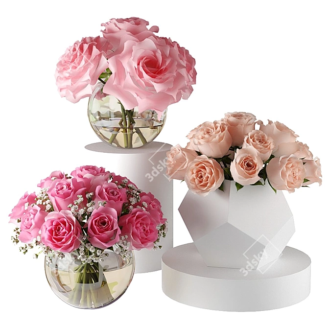 Pink Rose Bouquet in Glass Spheres 3D model image 1