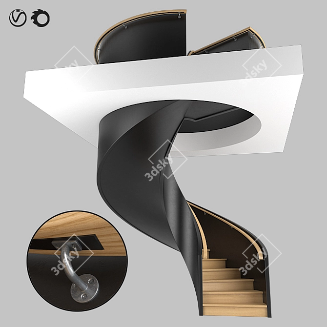 Spiral Staircase 2012: Wood & Metal, 20 Steps 3D model image 1