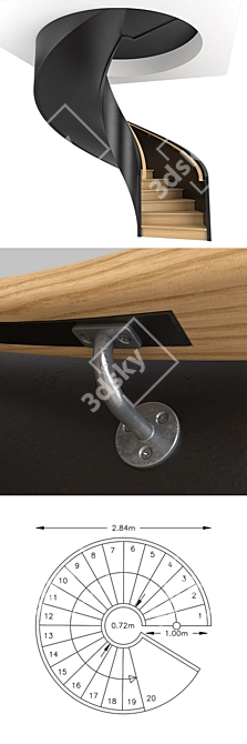 Spiral Staircase 2012: Wood & Metal, 20 Steps 3D model image 2