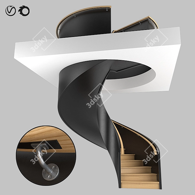 Spiral Staircase 2012: Wood & Metal, 20 Steps 3D model image 3