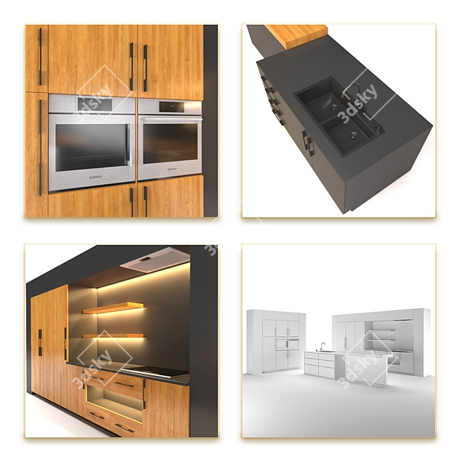 Modern Geometry Kitchen Set 3D model image 6