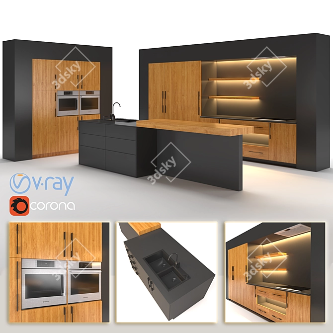 Modern Geometry Kitchen Set 3D model image 7