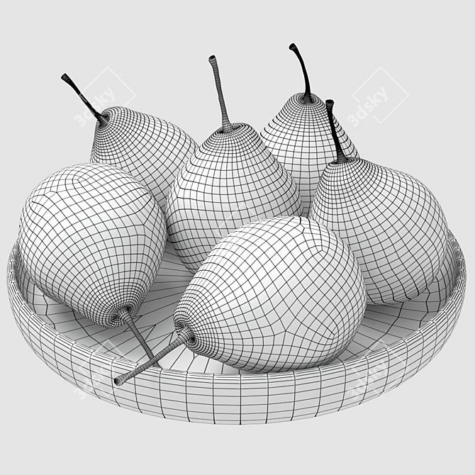 Exquisite Chinese Pears on Wooden Platter 3D model image 2