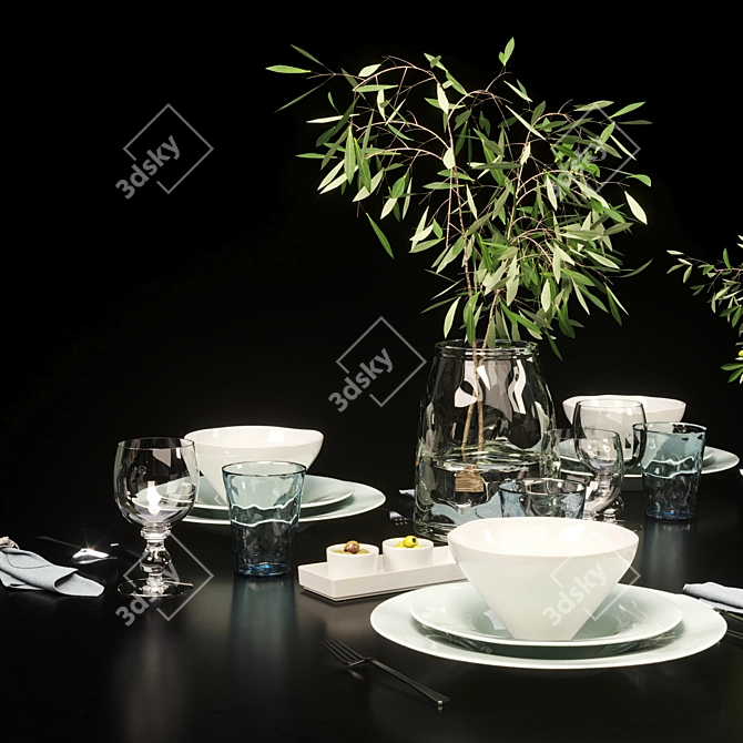 Elegant Table Setting for Four 3D model image 3
