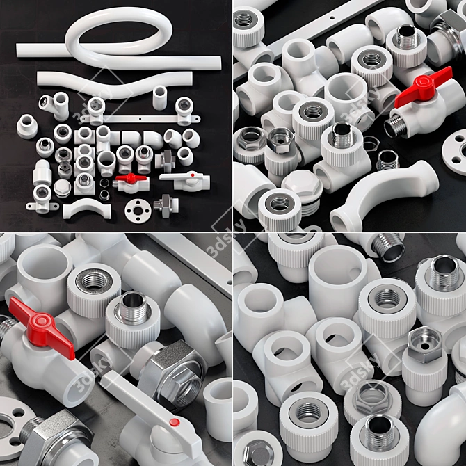 Smooth 3D Fittings: White Plastic Fittings 3D model image 1