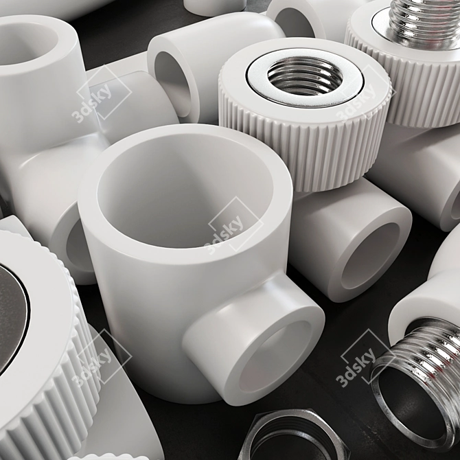 Smooth 3D Fittings: White Plastic Fittings 3D model image 3