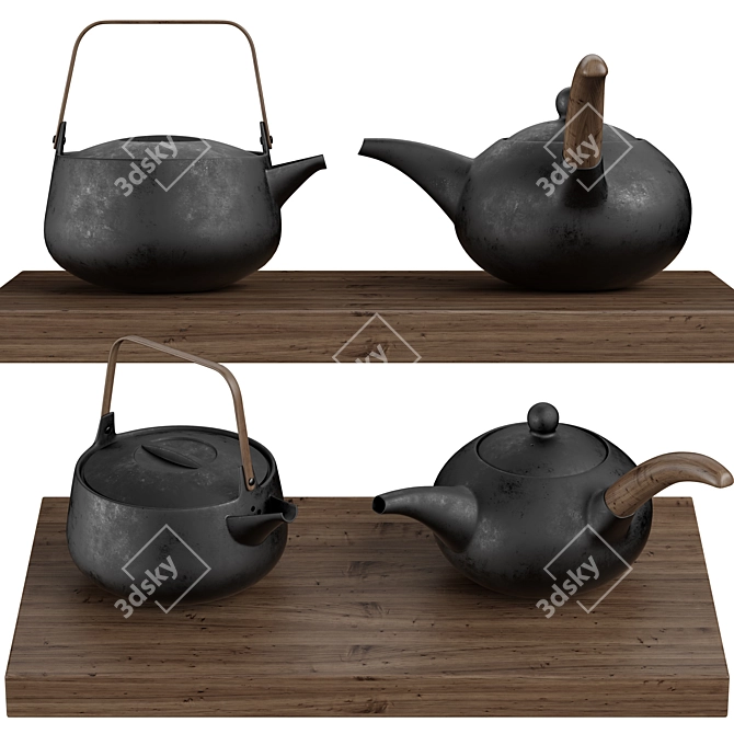 Sleek Steel Coffee Teapot Set 3D model image 1