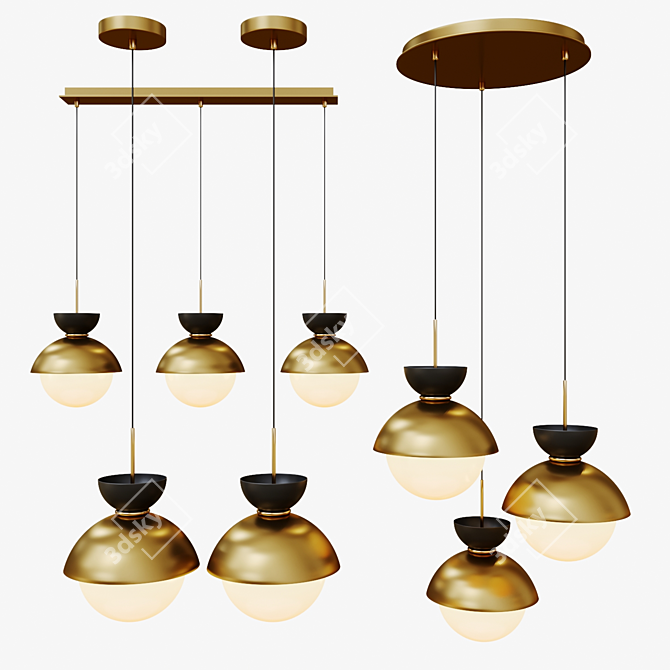 Pompon Gold Pendant Lamp: Elegant Metal and Glass Lighting 3D model image 1