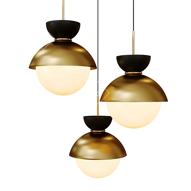Pompon Gold Pendant Lamp: Elegant Metal and Glass Lighting 3D model image 2
