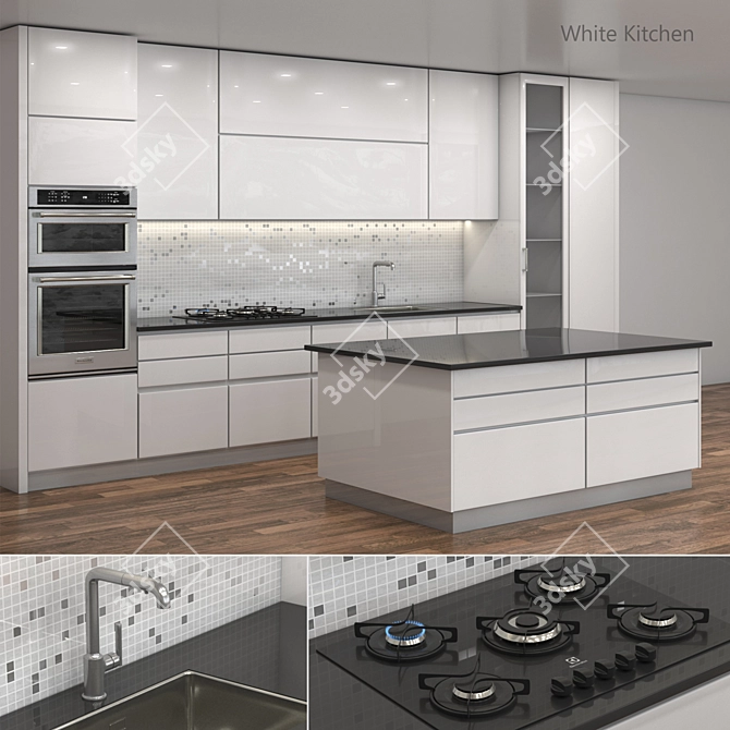 Title: Sleek White Kitchen Bundle 3D model image 1