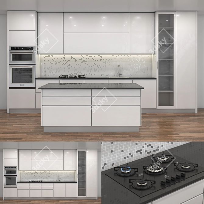 Title: Sleek White Kitchen Bundle 3D model image 2