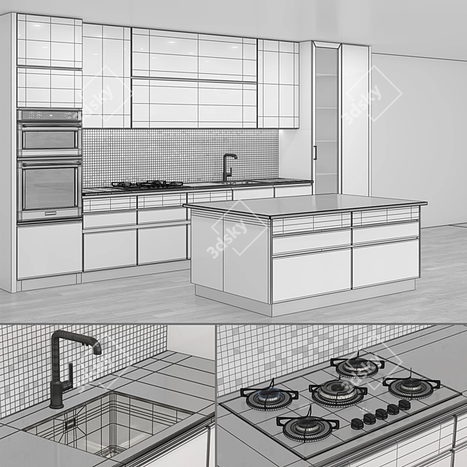 Title: Sleek White Kitchen Bundle 3D model image 5