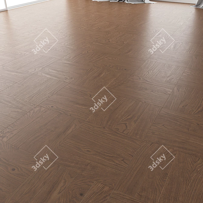 Premium Oak Parquet Set | Black Walnut Firestop 3D model image 2