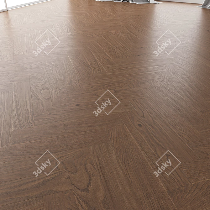 Premium Oak Parquet Set | Black Walnut Firestop 3D model image 4