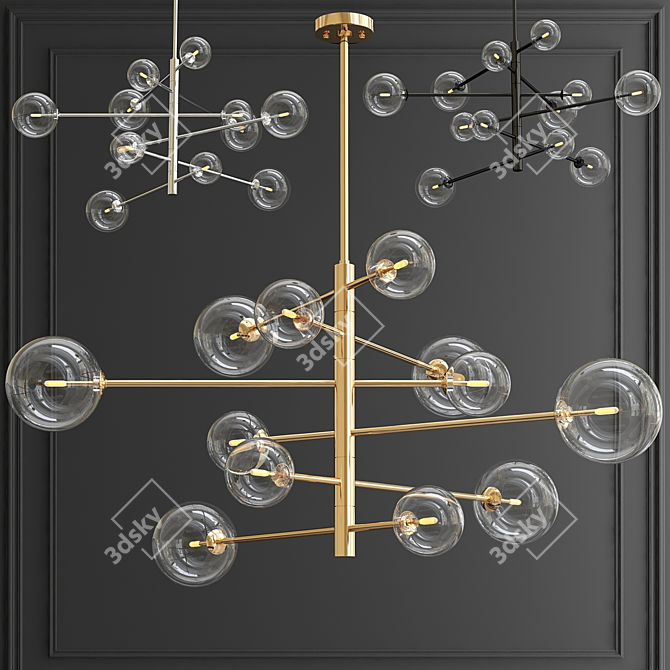 Antique Brass Glass Chandelier 3D model image 1