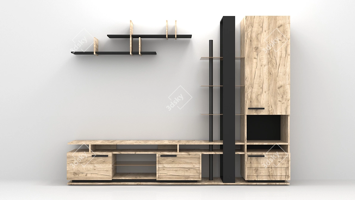 Modern Oslo TV Stand - Gray Oak & Black 3D model image 1