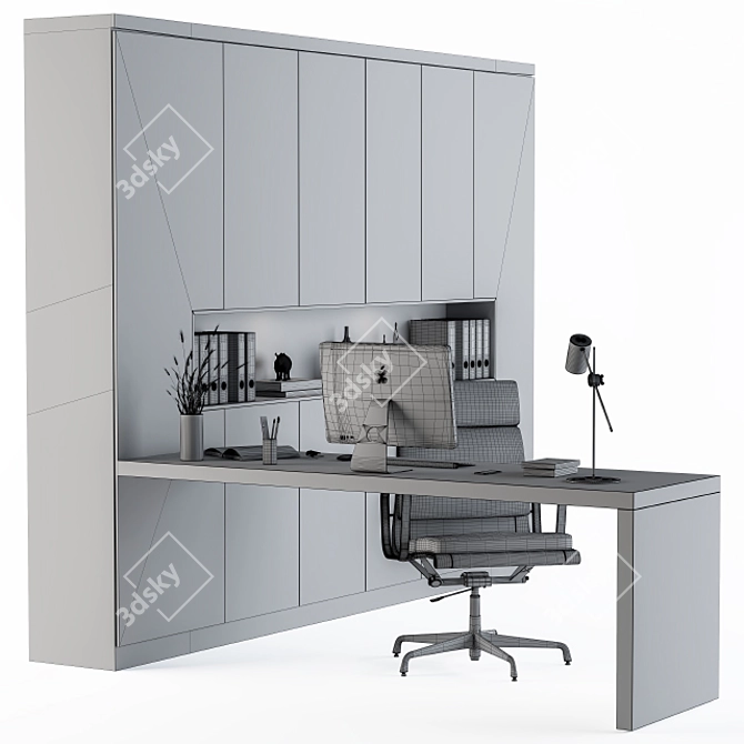 Sleek Black L-Type Desk & Wardrobe 3D model image 4