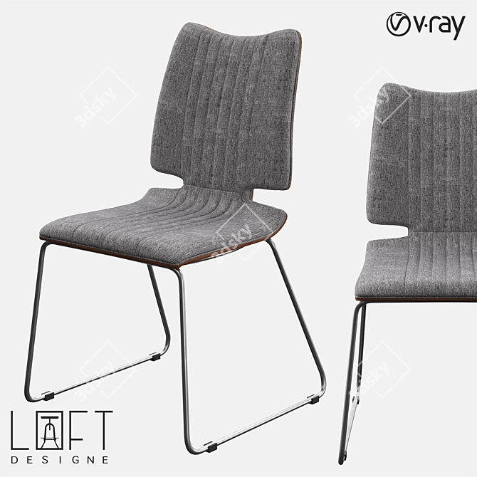 Modern Metal and Wood Chair with Fabric Seat 3D model image 1
