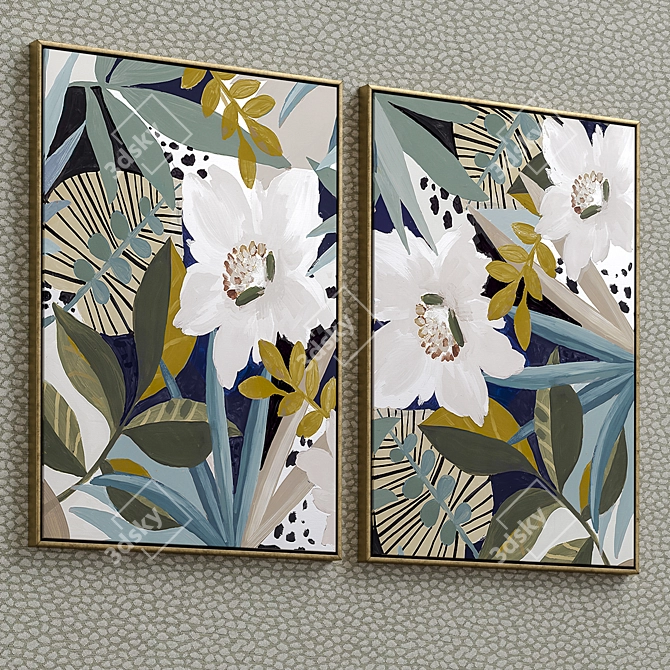 Golden Framed Canvas Set 3D model image 2