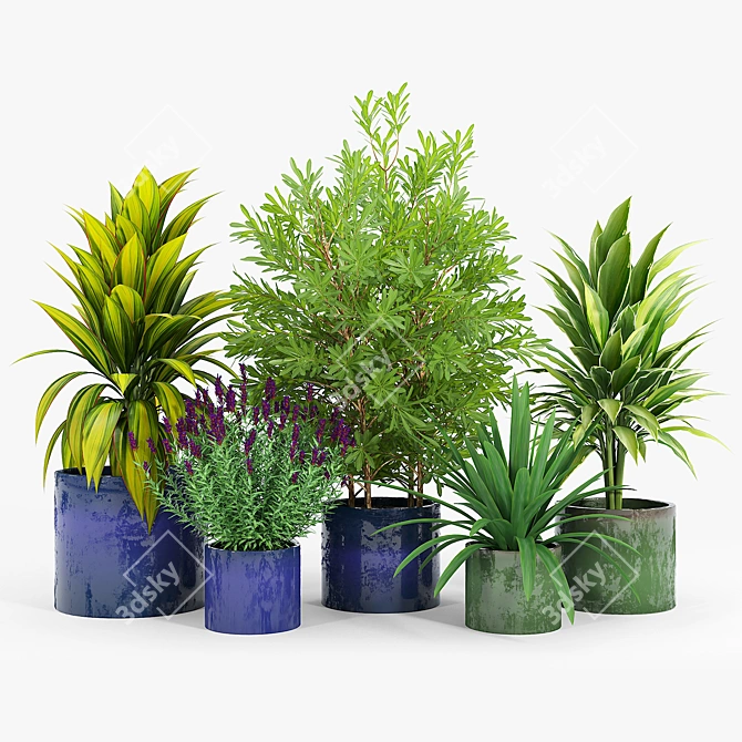 Maya Blue & Green Ceramic Planters 3D model image 1