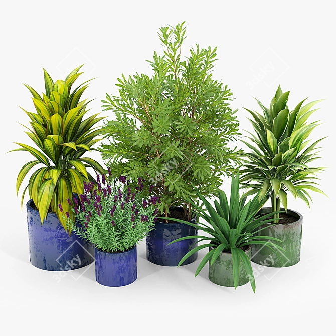 Maya Blue & Green Ceramic Planters 3D model image 2