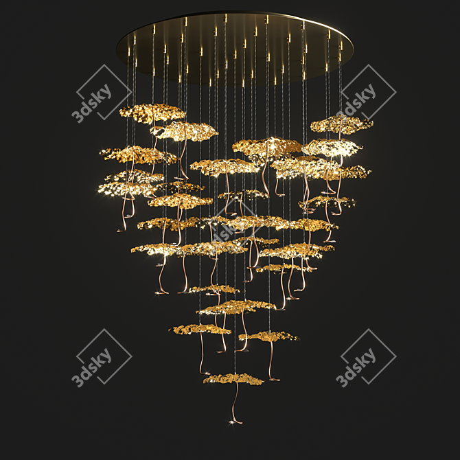 Gilded Lunar Glow Chandelier 3D model image 1