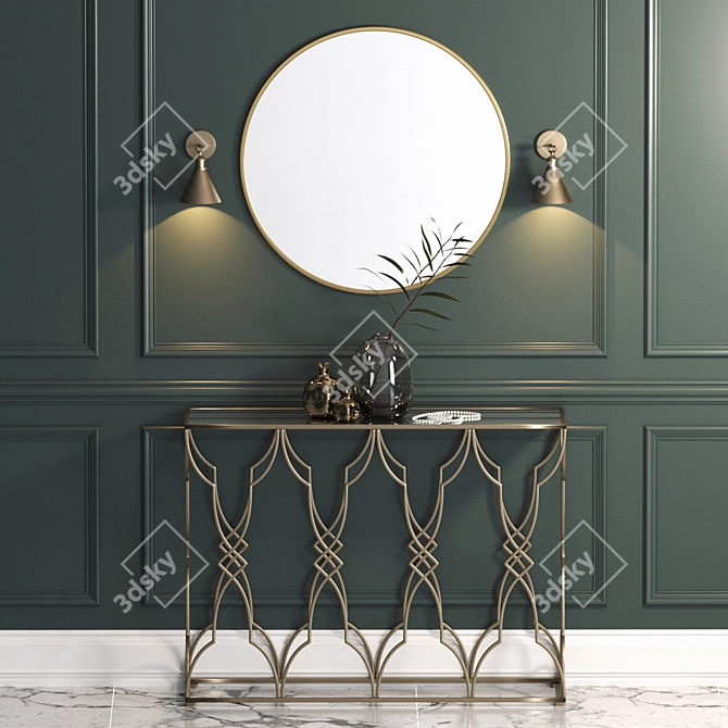 Mirrored Metal Console Table 3D model image 1