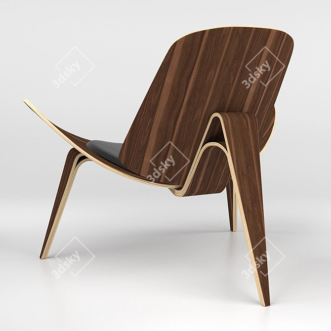 Contemporary Wood and Leather Chair 3D model image 3