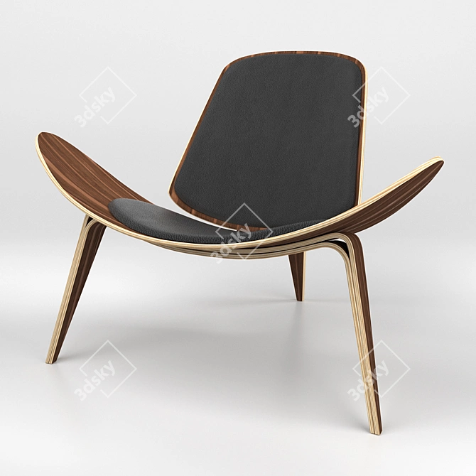 Contemporary Wood and Leather Chair 3D model image 5