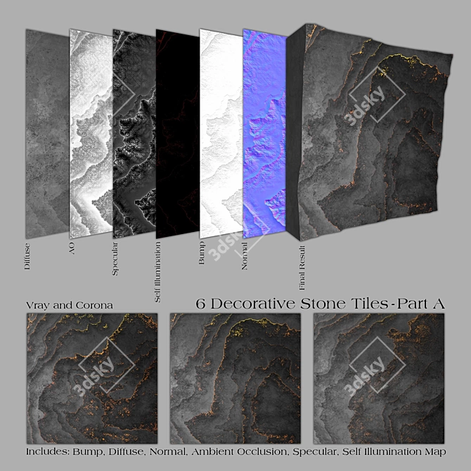 6 Stone Tiles - Part A 3D model image 1