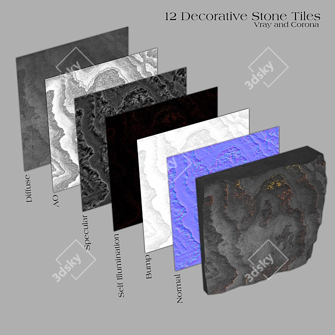 Decorative Stone Tiles - Part C (6 Pack) 3D model image 3