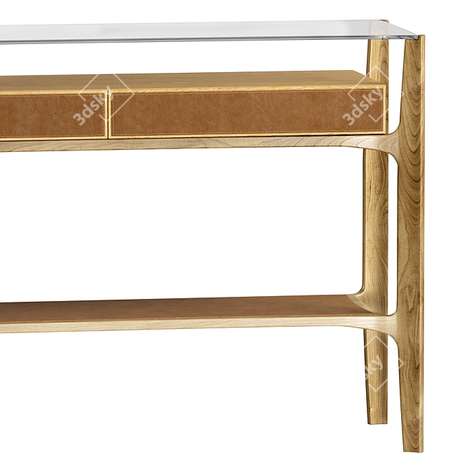 Danish-inspired Oak Console with Leather-Clad Drawers 3D model image 3