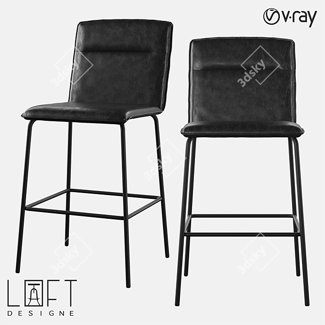 Industrial Metal and Faux Leather Bar Stool 3D model image 1