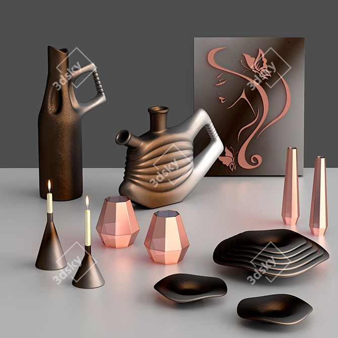 Industrial Copper Decor Set 3D model image 1