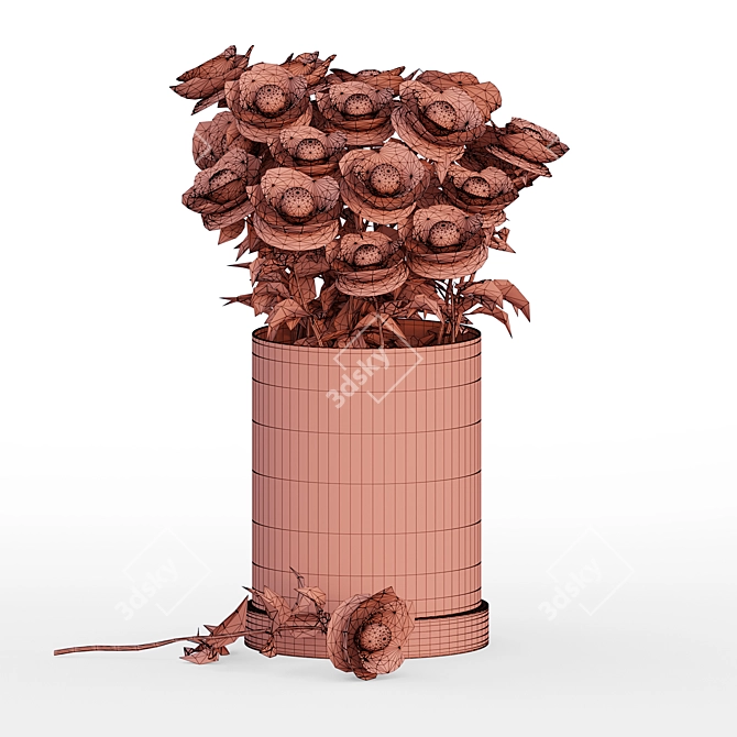 Elegant Red Rose Vase 3D model image 4