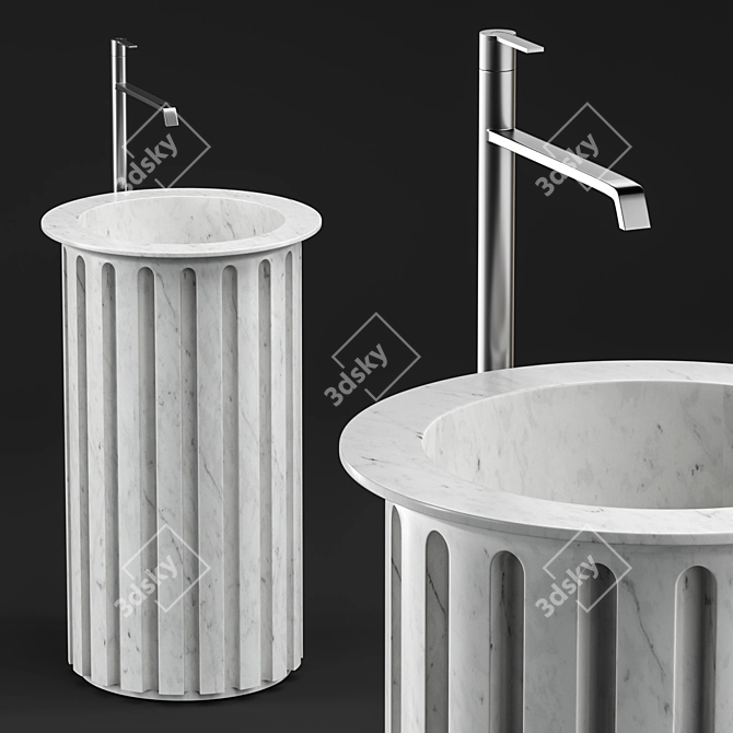 Luxurious Carrara Marble Floor Standing Sink 3D model image 1