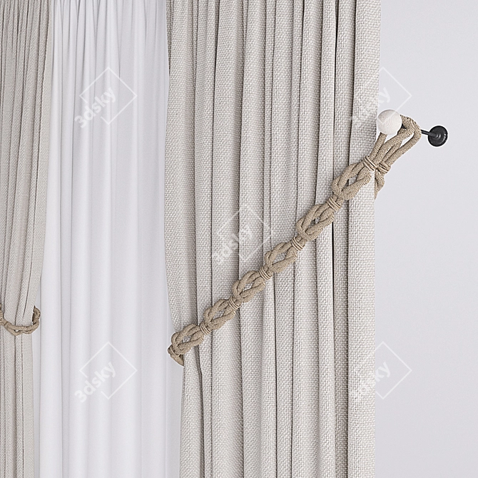 Rope-Decorated Curtain Panel 3D model image 2