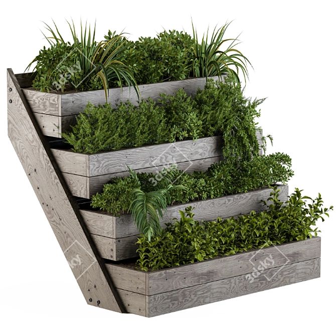 Rustic Wooden Planter Box 3D model image 1