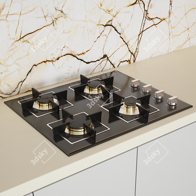 Modern Kitchen Set: Gas Hob, Sink, Oven & Hood 3D model image 3