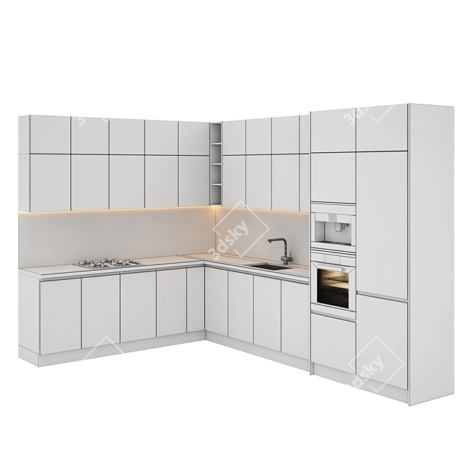 Modern Kitchen Set: Gas Hob, Sink, Oven & Hood 3D model image 5