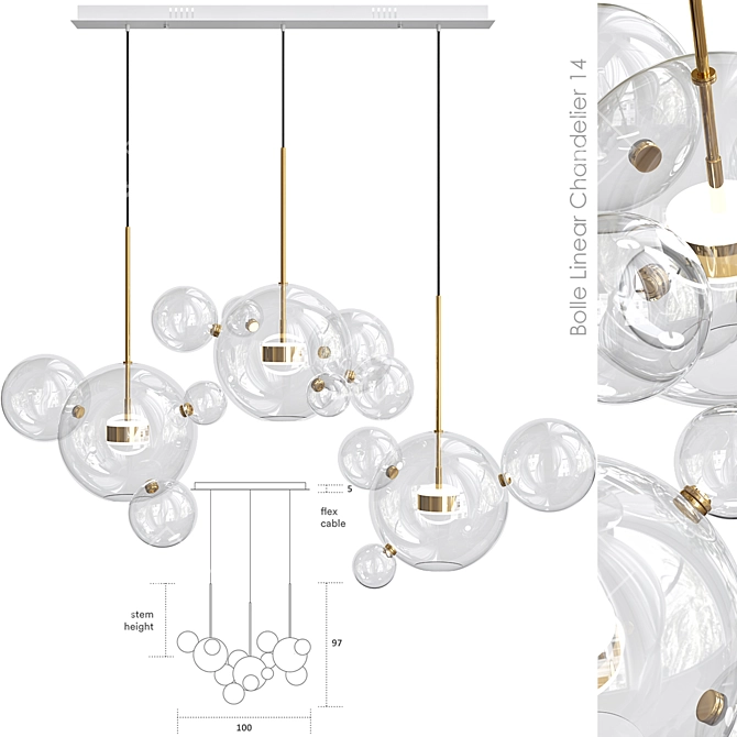 Bolle Linear Chandelier: Modern Bubble Design 3D model image 1