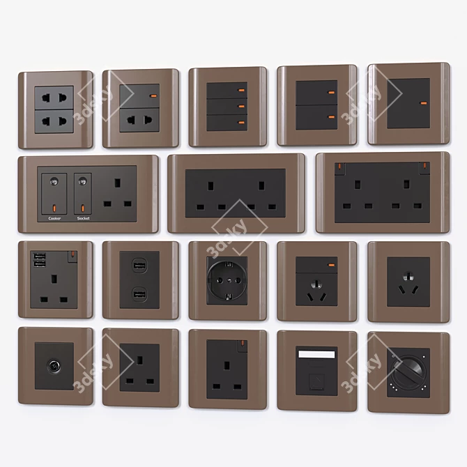 Schneider Zencelo Silverbronze Switches & Sockets 3D model image 1