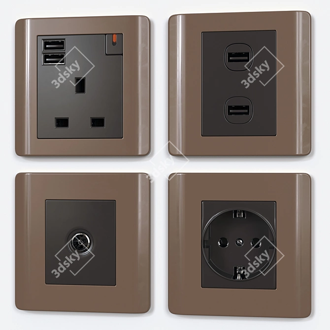 Schneider Zencelo Silverbronze Switches & Sockets 3D model image 2