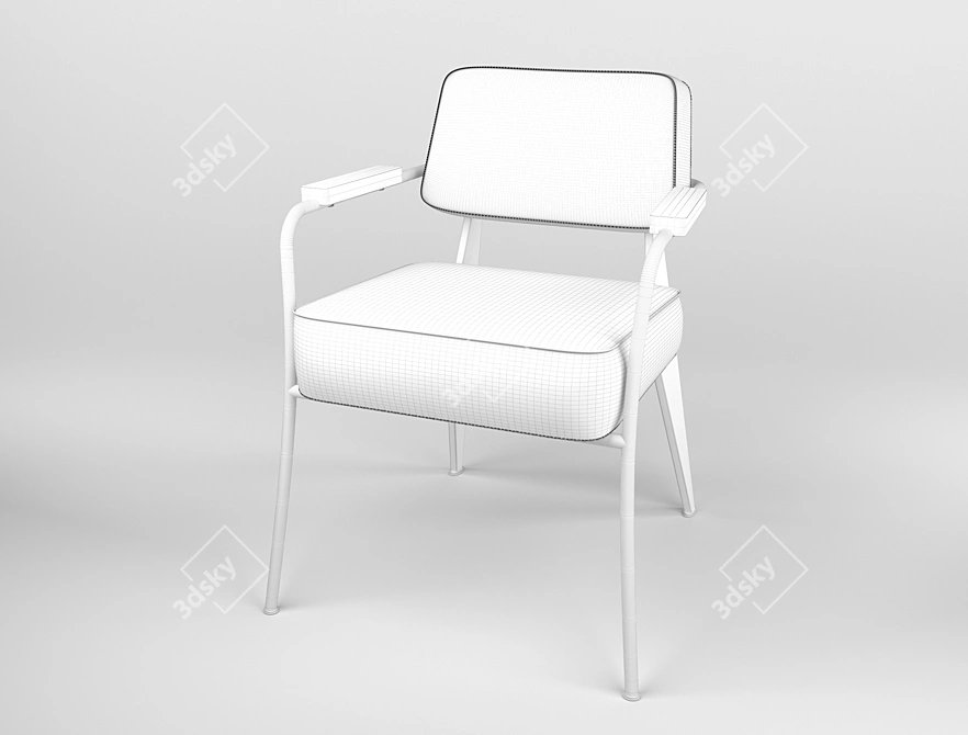 Modern Leather Armchair with Metal Legs 3D model image 4