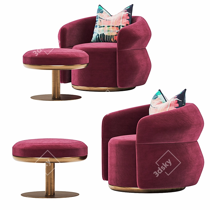 Taylor LLorente Contour Lux: Modern Metal Armchair & Pouf 3D model image 2