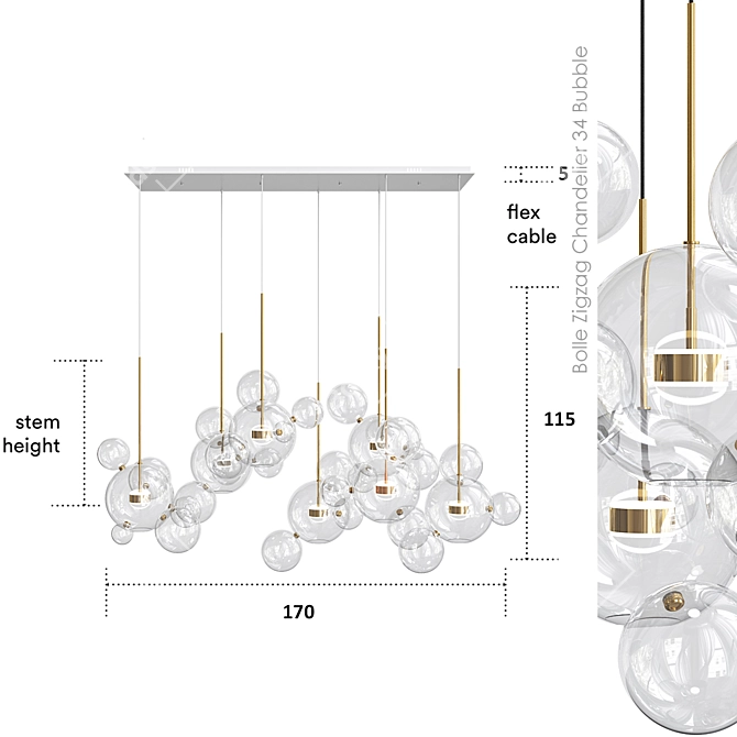 Bubble Zigzag Chandelier: Elegant Lighting for Dramatic Spaces 3D model image 2