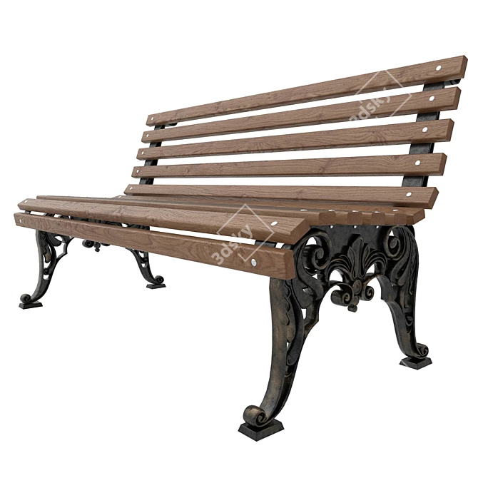 Classic City Bench in White 3D model image 1