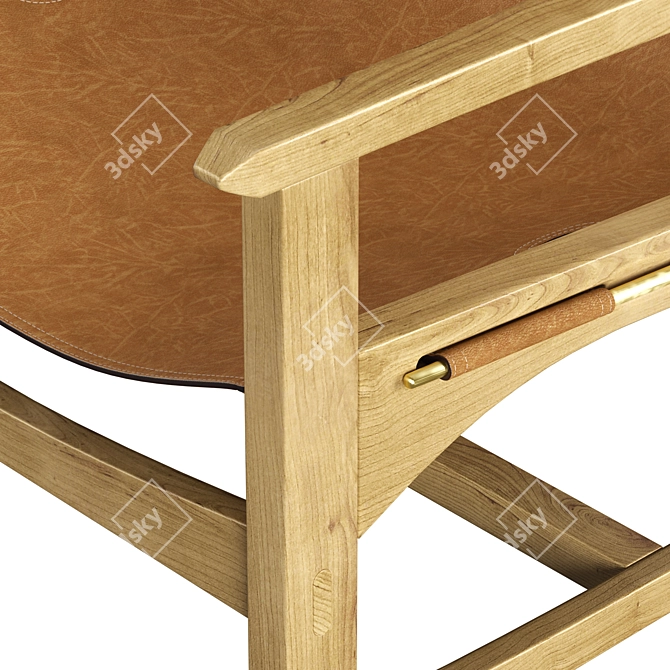 Danish Inspired Leather & Oak Bench 3D model image 4